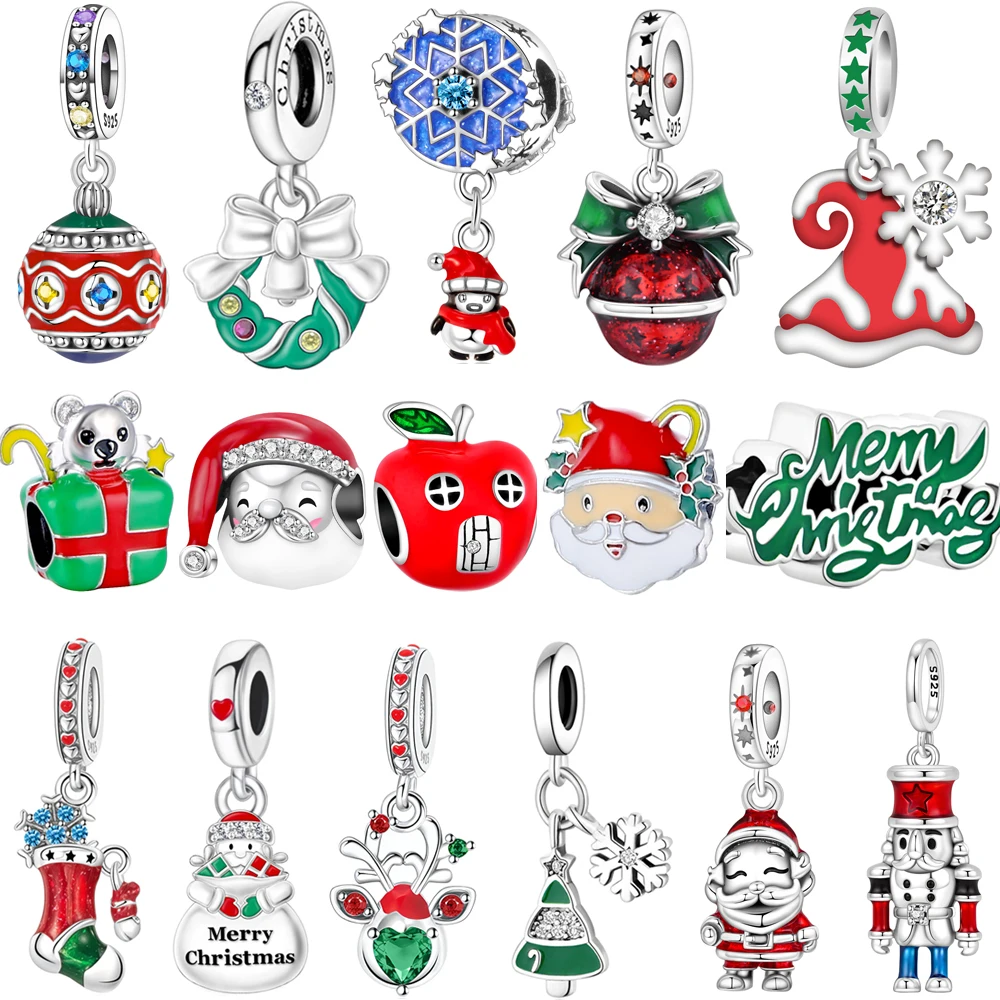 925 Sterling Silver Christmas Tree Snowman Charm Fit Original Bracelet Santa Gingerbread Man Charms Xmas Holiday Jewelry Gift