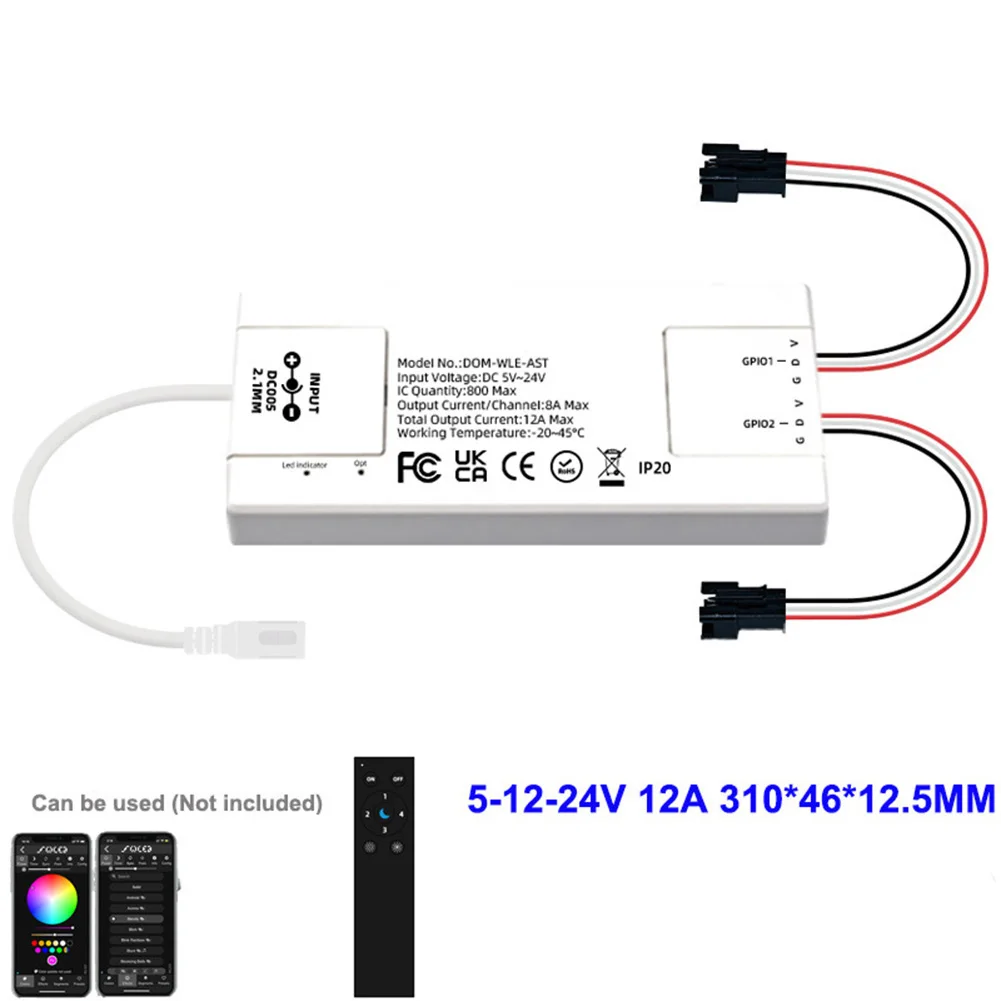 

Ультратонкий контроллер светодиодной ленты со встроенным микрофоном и режимами реагирования на звук для ESP32/ESP8266 WS2811 5В 24В Макс. 12А