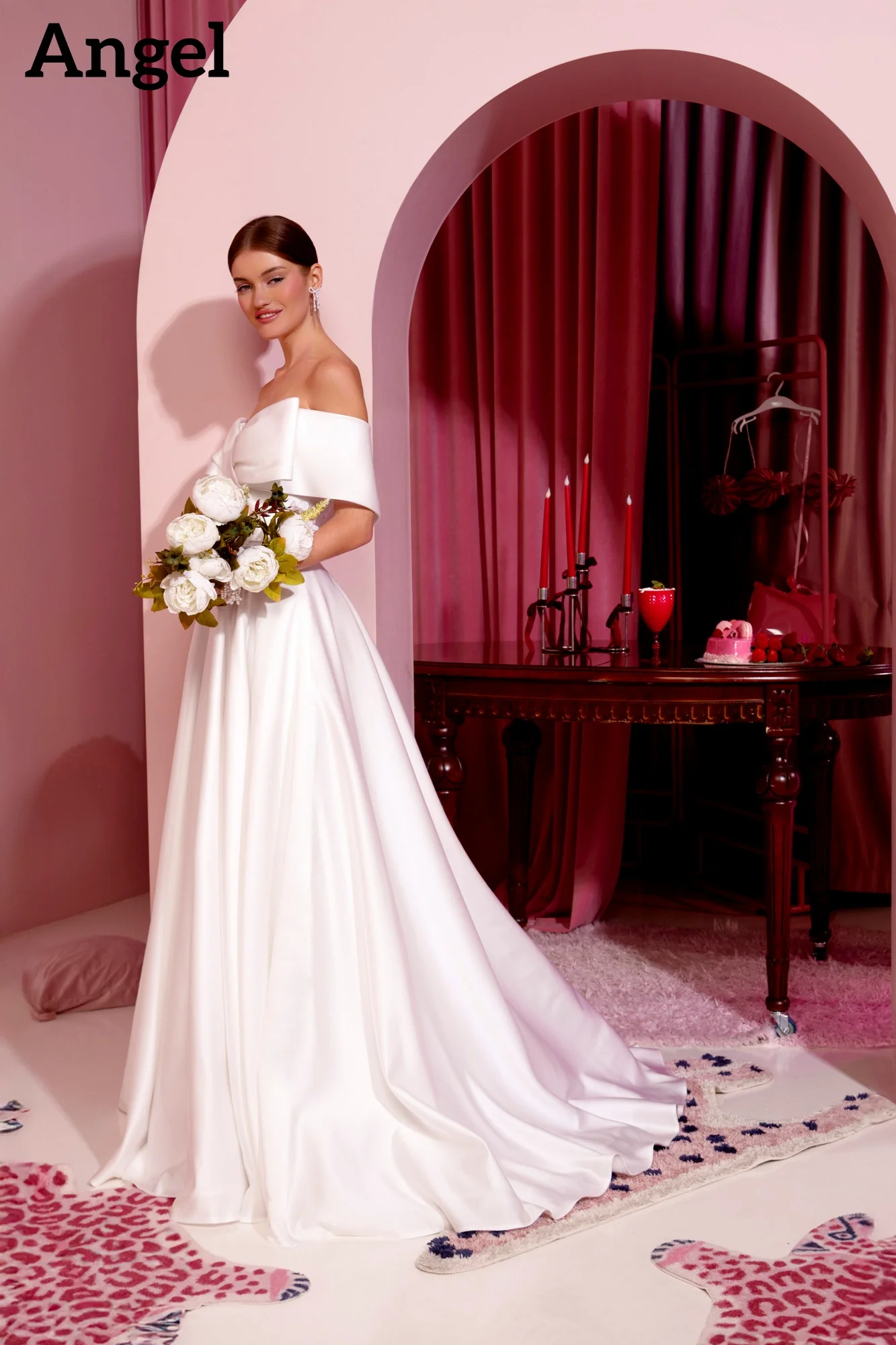 ANGEL Elegant Satin Wedding Dresses 2026 V-neck A-line Long Bridal Gowns Off-Shoulder Ivory Bride Dress Vestidos De Novia Custom