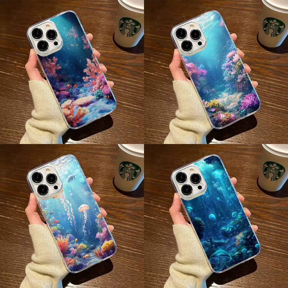 

Undersea Life Phone Case For iPhone17,16,15,14,13,12,11 Plus,Pro Max Soft Transparent Cover