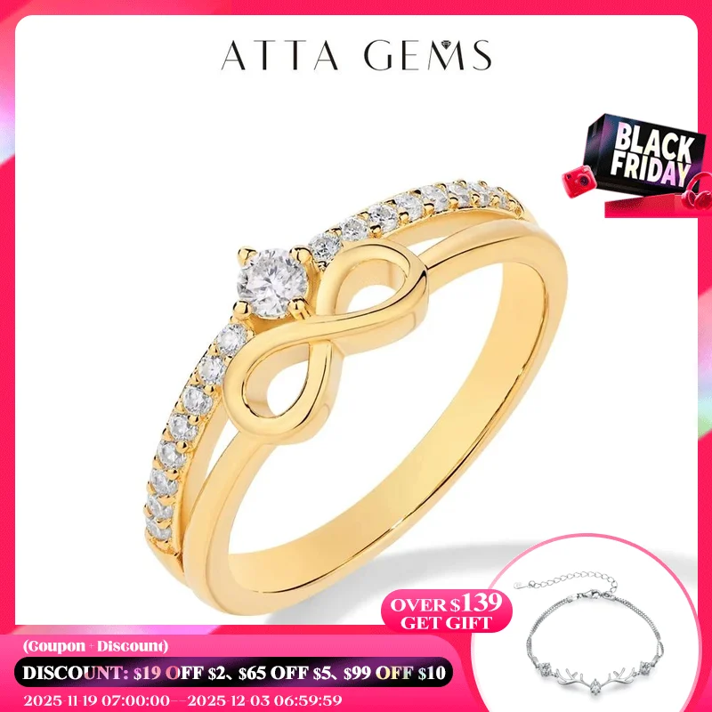

ATTAGEMS Yellow Gold Plated D Color Moissanite Diamond Rings for Women S925 Silver Love Link Engagement Wedding Festival Jewelry