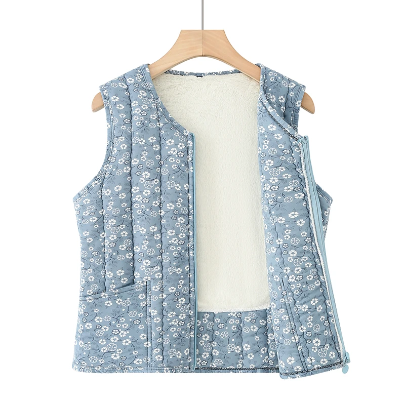 

Women flowers Vests Autumn Ultra-light Sleeveless Jacket Winter Warm Cotton Base zipper Vest Waistcoat Female