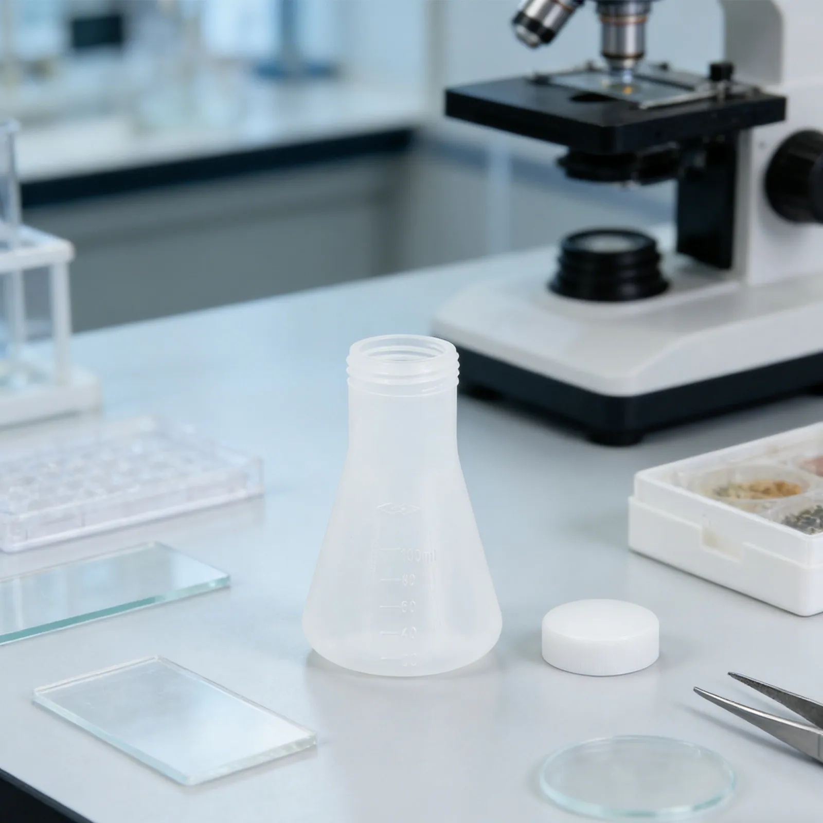 20Pcs Plastic Conical Flasks with Lid Transparent Chemistry Laboratory Erlenmeyer Bottles for Science Experiments Mixing Sample