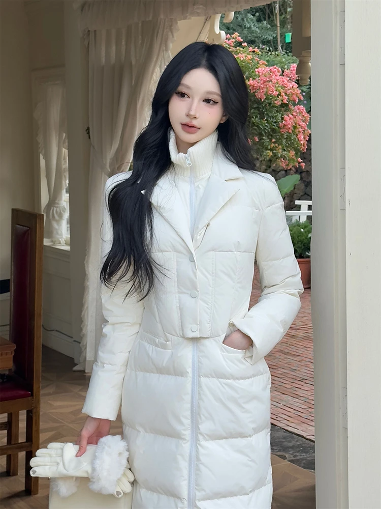 Dwuwarstwowa damska kurtka puchowa REDDACHiC, jednolita, codzienna, z dzianinowym golfem, zapinana na zamek, długa, pikowana, ciepła odzież wierzchnia na zimę.