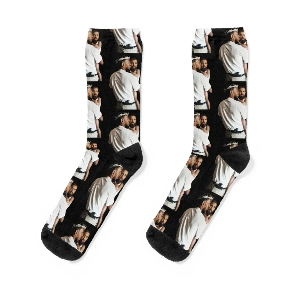 Kendrick Lamar Holding Baby Drake Socks crazy Wholesale Mens Socks Women's