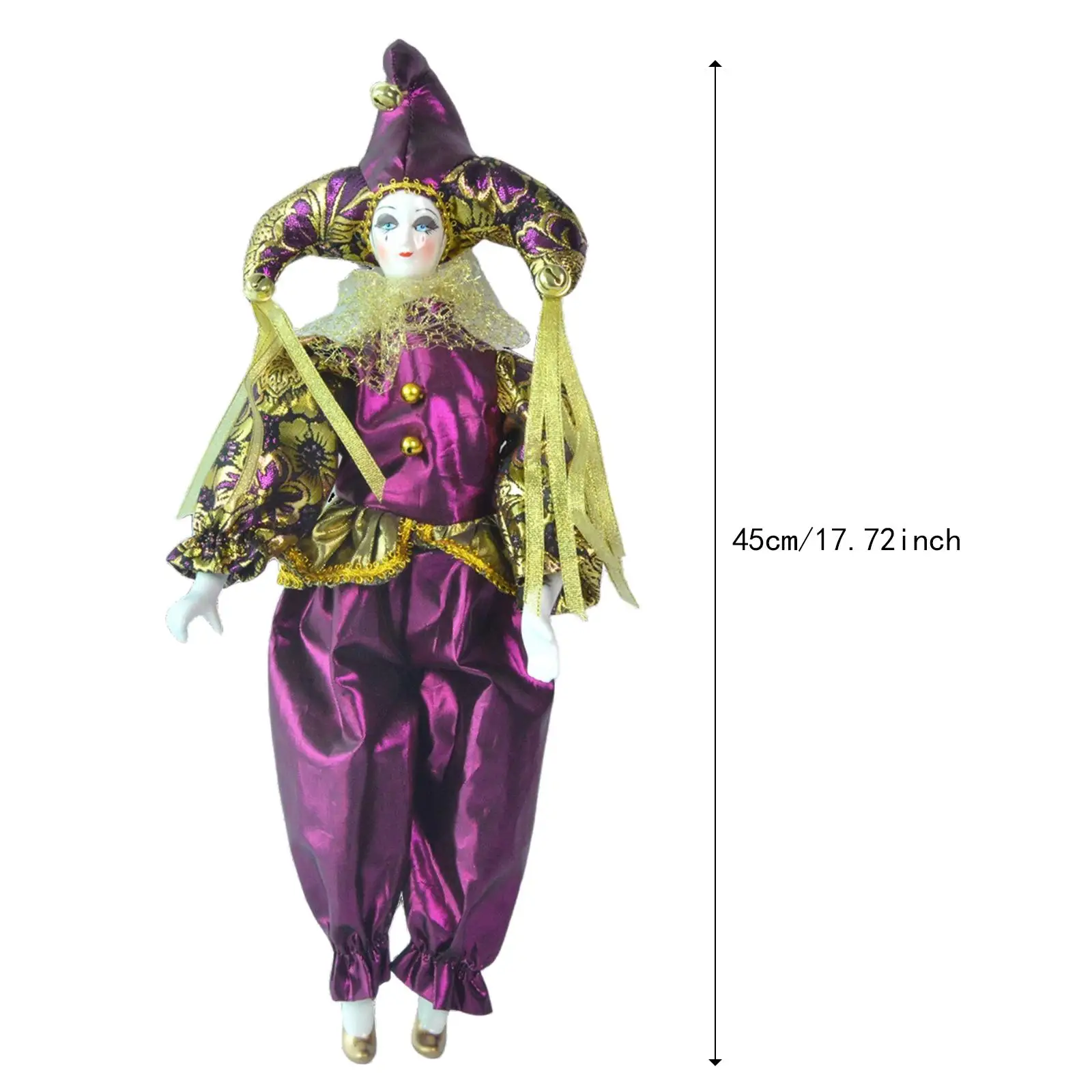 Harlequin Clown Doll Porcelain Ornament 45cm Halloween Collectible Figurine Toy for Shelf Display Home Decor Present