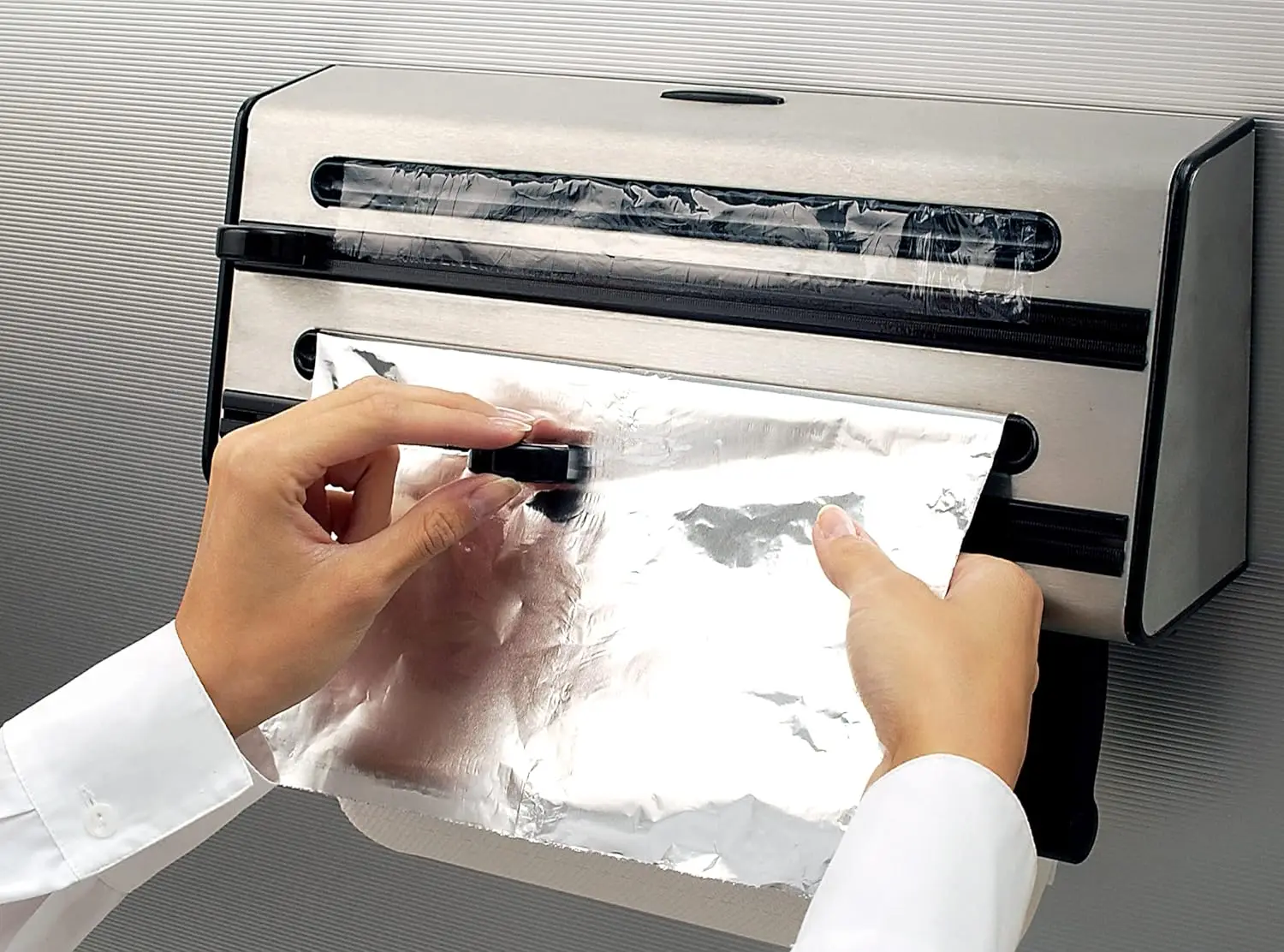 موزع ثلاثي من الفولاذ المقاوم للصدأ مع تقنية قطع خاصة، فضي/أسود