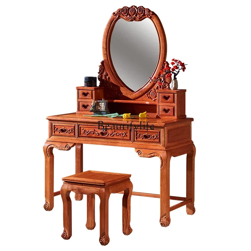 

pg46Mahogany dresser rosewood makeup table solid wood hedgehog red sandalwood new Chinese flip mirror