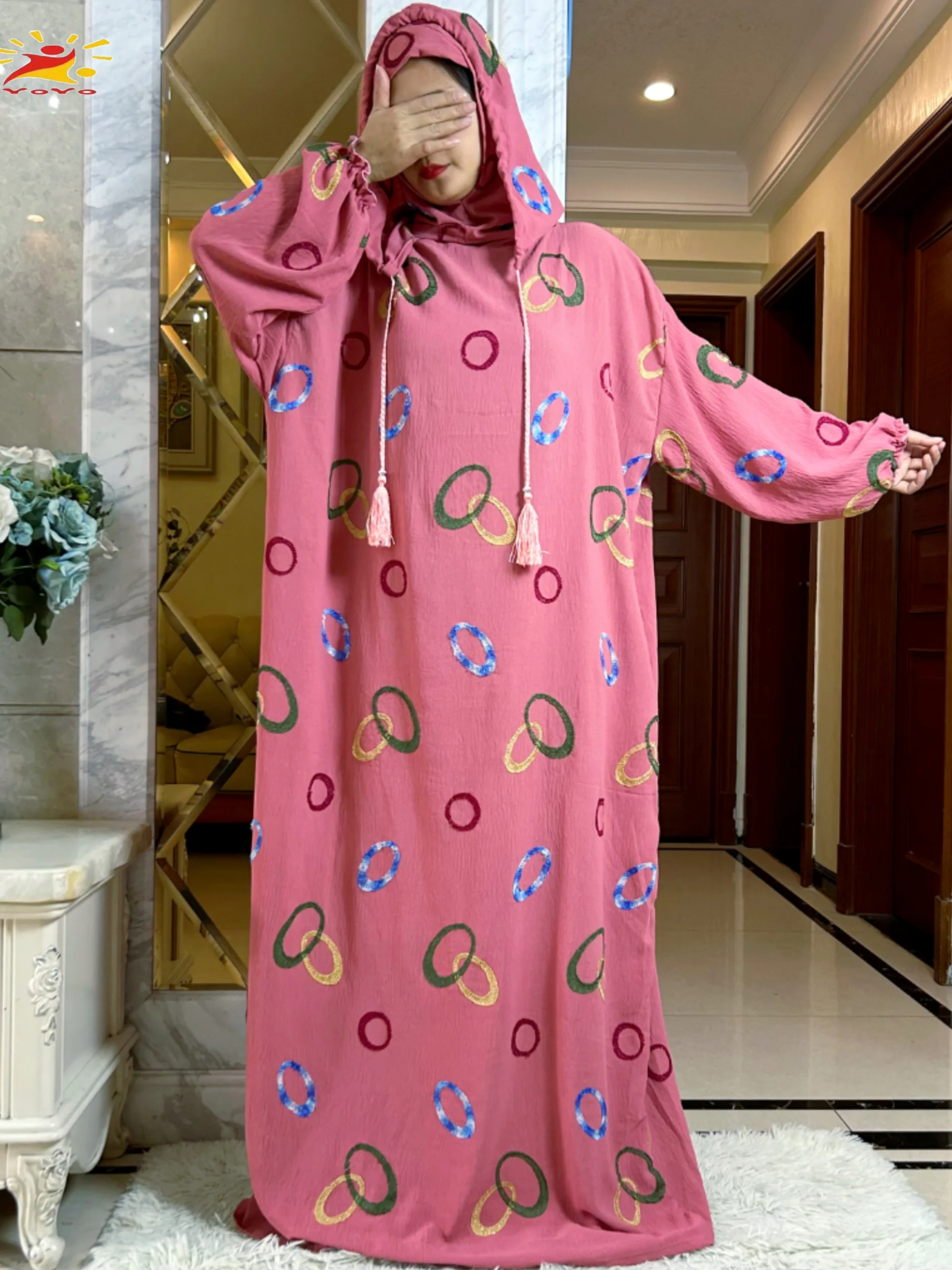 2025 New Ramadan Cotton Abaya Handcraft Embroidered Prayer Garment Clothing Dubai Islamic Maxi Arab Robe Muslim Women Dresses