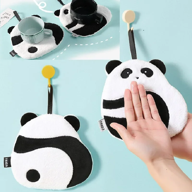 Cute Cartoon Absorbent Hand Towel for Kids, Chic Bathing Towel, Non-shedding Hanging Panda Wipe Towel, Soft Hand Towels