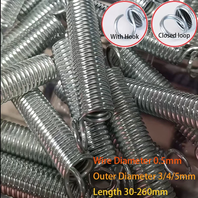 Closed loop/With Hook Extension Spring Wire Diameter 0.5mm Galvanized Tension Springs Outer Diameter 3/4/5mm Length 30-260mm