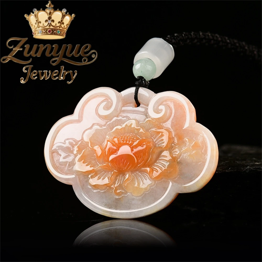 البورمية الطبيعية A-الصف الجاديت رائعة أنيقة الأحمر النار روي الفاوانيا قلادة الجليد من نوع اليشم عالية الجودة مجوهرات الأزياء الفاخرة #3