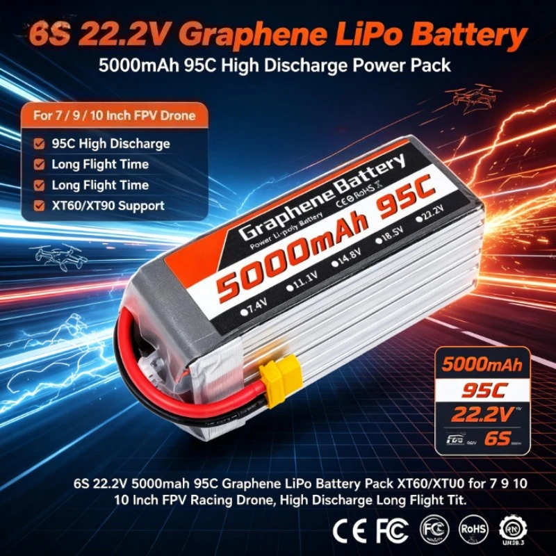 6S 22.2V 5000mAh 95C Graphene - 6S Lipo Battery 22.2V 5000Mah 评论和价格