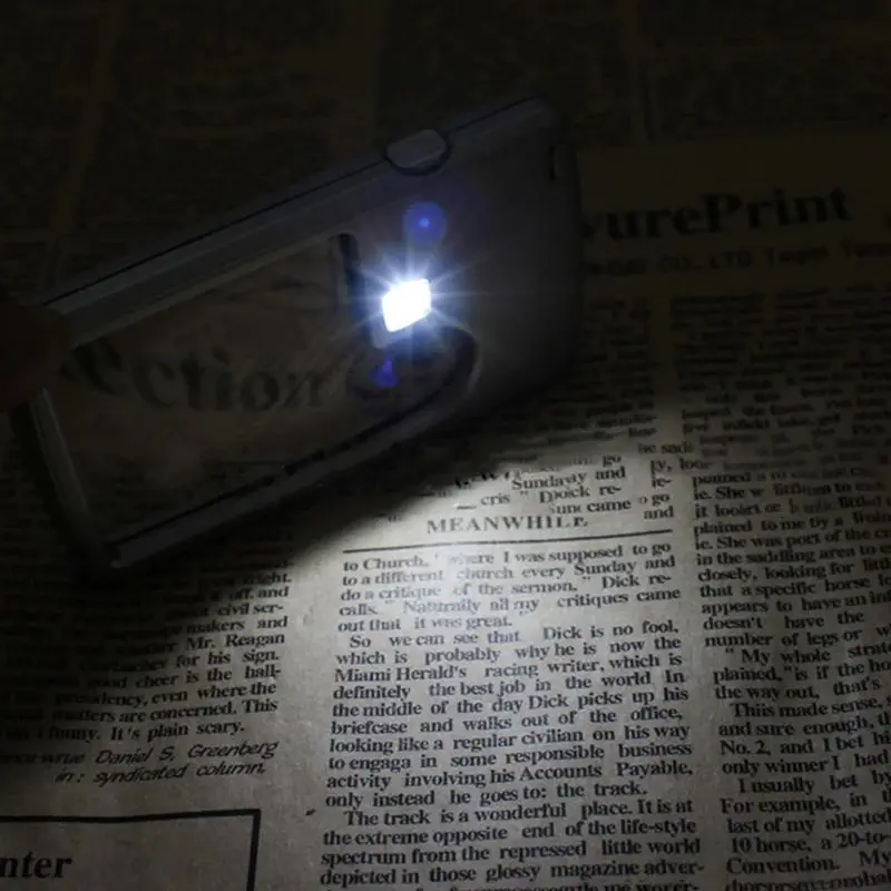 3X 6X LED Illuminated Magnifier Card Shaped Eye Loupe Magnifier Glass Reading Magnifying Glass with Leather Case , Silver