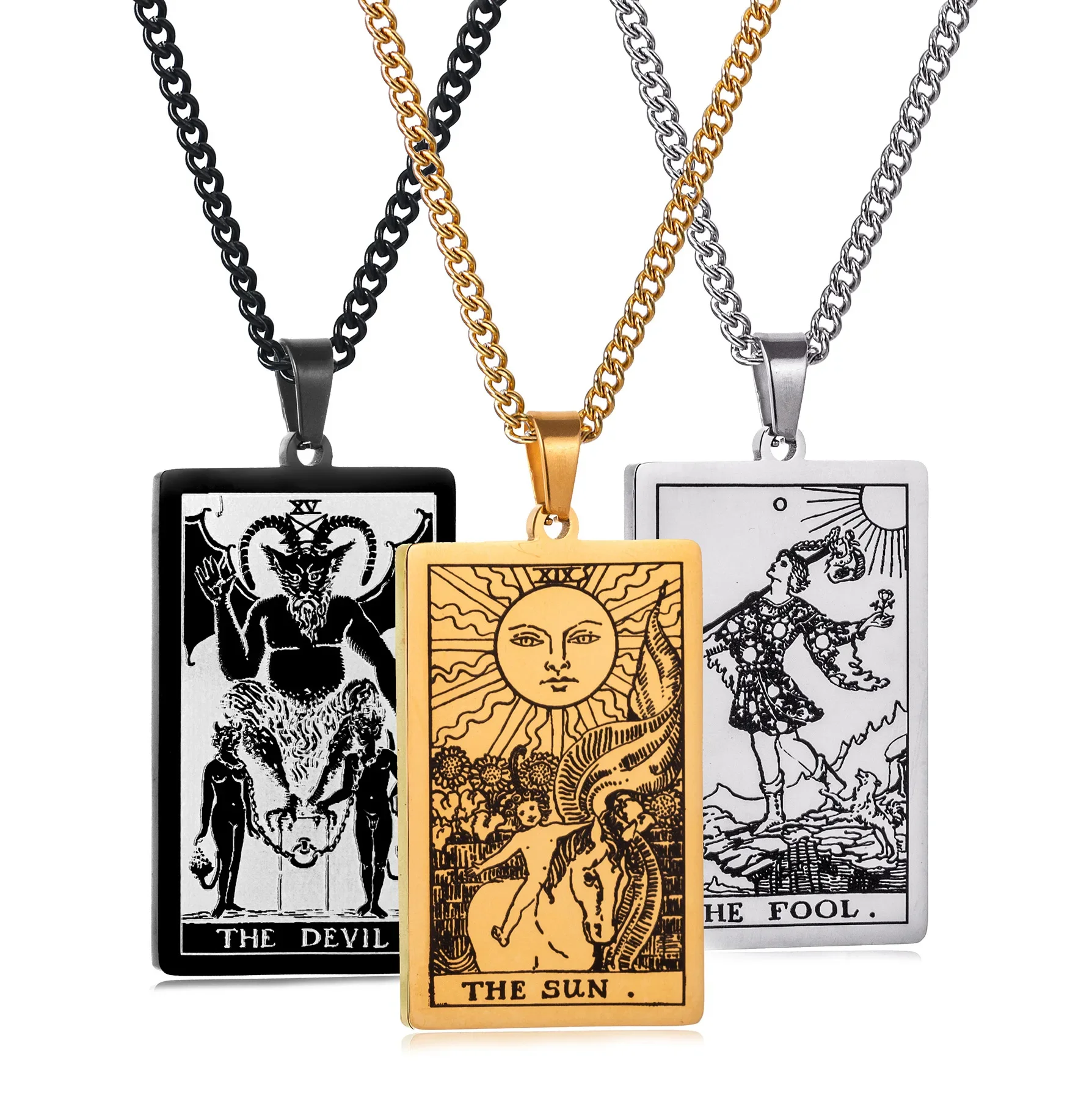 TAROT Card Pendant Necklace | Unisex Titanium Steel Necklace | Stainless Steel PVD Gold & Steel Color