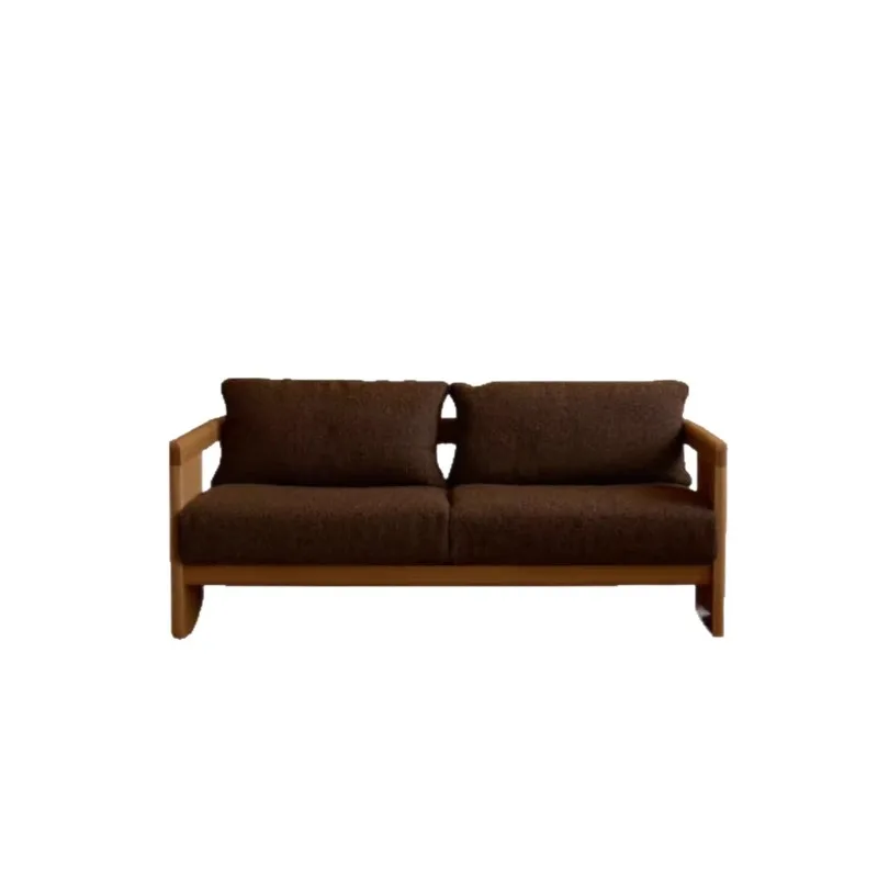 Wabi sandy wind pine sofa, bed and breakfast villa log double solid wood small apartment backrest straight row sofa