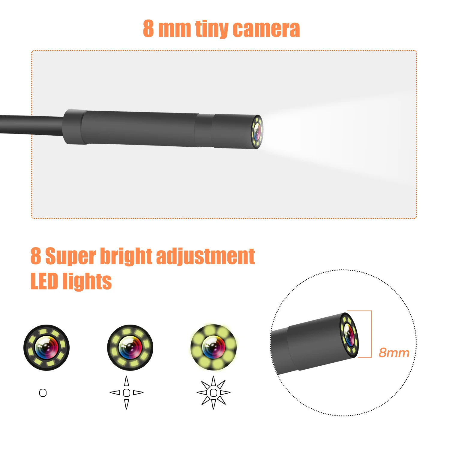 Orange 8mm 1920*1080P 2MP FHD Industrial Endoscope 4.3