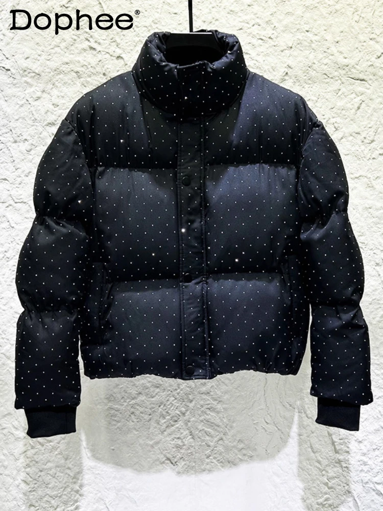 Men's 2025 Winter New Thickened Warm Parkas Trendy Long Sleeve Handsome Coats High-end Starry Sky Rhinestone Stand Collar Parkas