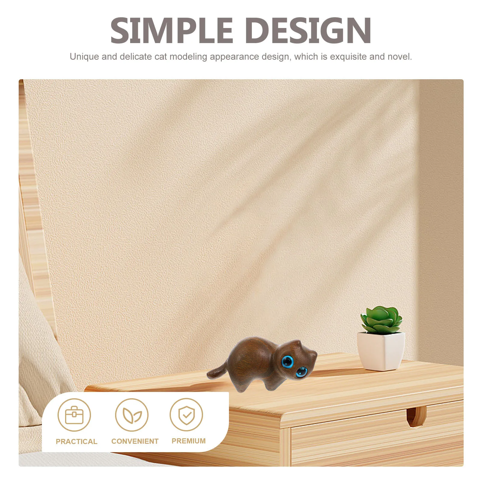 

Green Sandalwood Wooden Cat Statue Exquisite Carving Cat Sculpture Decorative Ornament for Desktop Home Decor Office Small