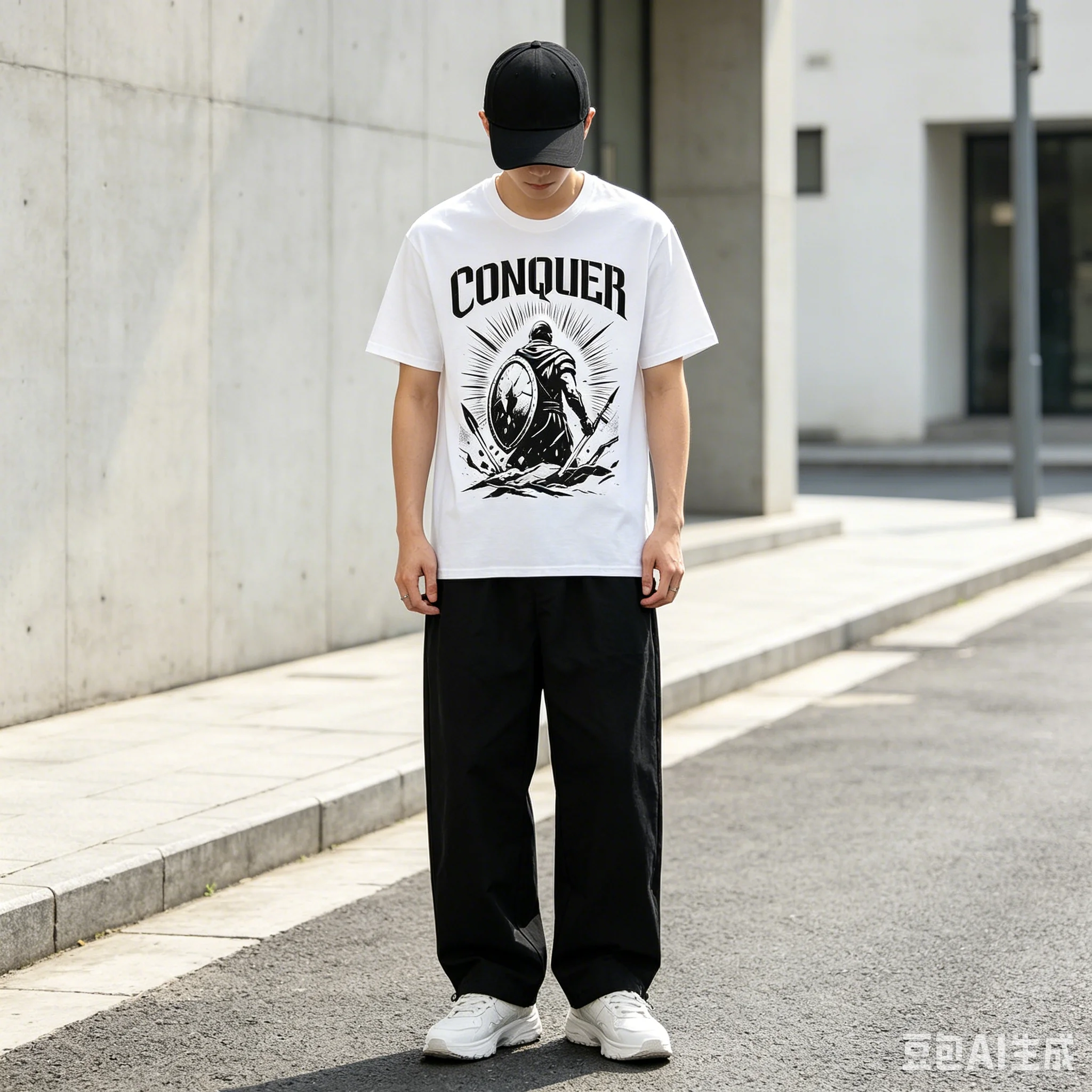 Conquer Spartan Warrior Graphic T-shirt pour homme, style vintage, soldat médiéval, col rond, décontracté, manches courtes