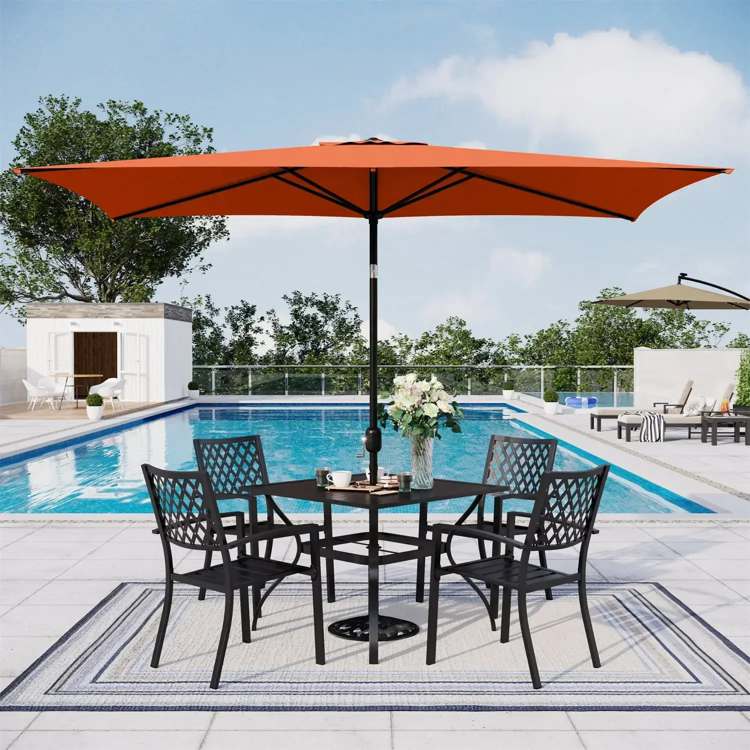 Studi 10 x 6.6ft Rectangle Patio Table Umbrella Outdoor Market Umbrella with 6 Steel Ribs and Crank Handle