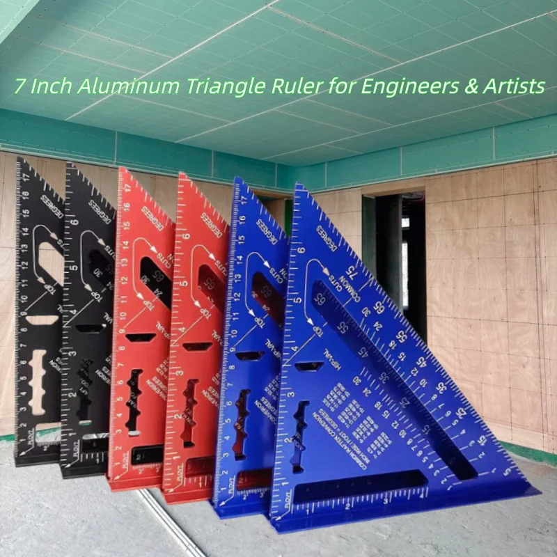 7 Inch Aluminum Angle Ruler, Multi-Function Triangle Measuring Tool for Woodworking, Construction and DIY Projects