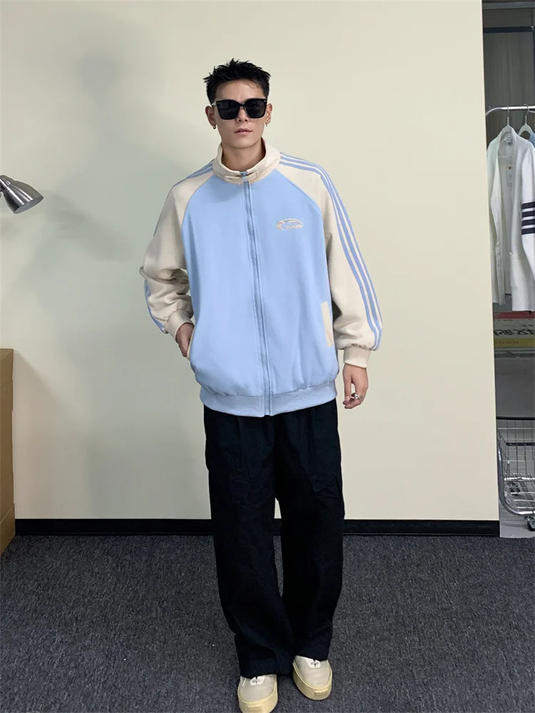 

Casual Men's Jaet Stand Collar American Tee Stripe Color Blo oulder Sve Japanese Sle Sportswear Autumn Long Sve