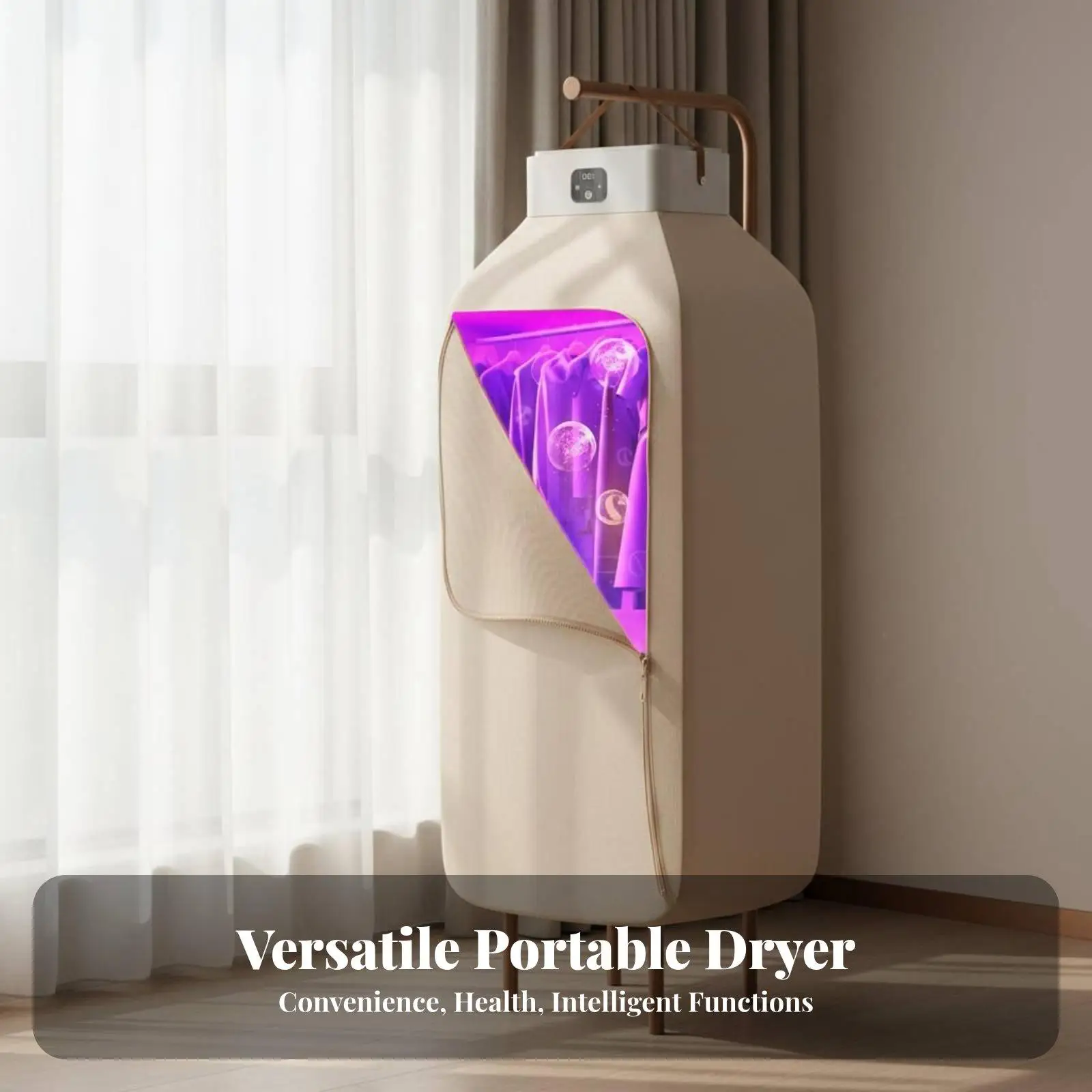 Portable Foldable Clothes Dryer with Adjustable Timer and Sturdy Aluminum Frame for Jet-setters Students