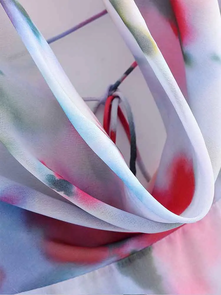 Abito midi con scollo all'americana, fiore caldo, temperamento versatile, stile europeo, nuova moda femminile, senza schienale, tie-dye