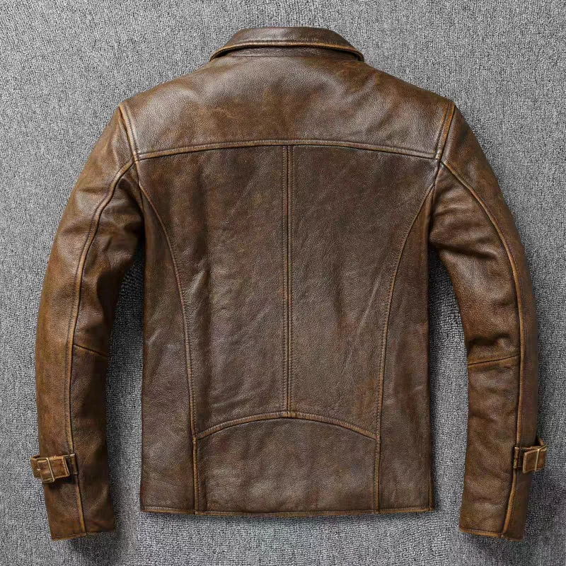 Men\'s Genuine Leather Jacket Natural Cowhide Hunting Jacket First Layer Cowhide American Retro Motorcycle Jacket Short Jacket