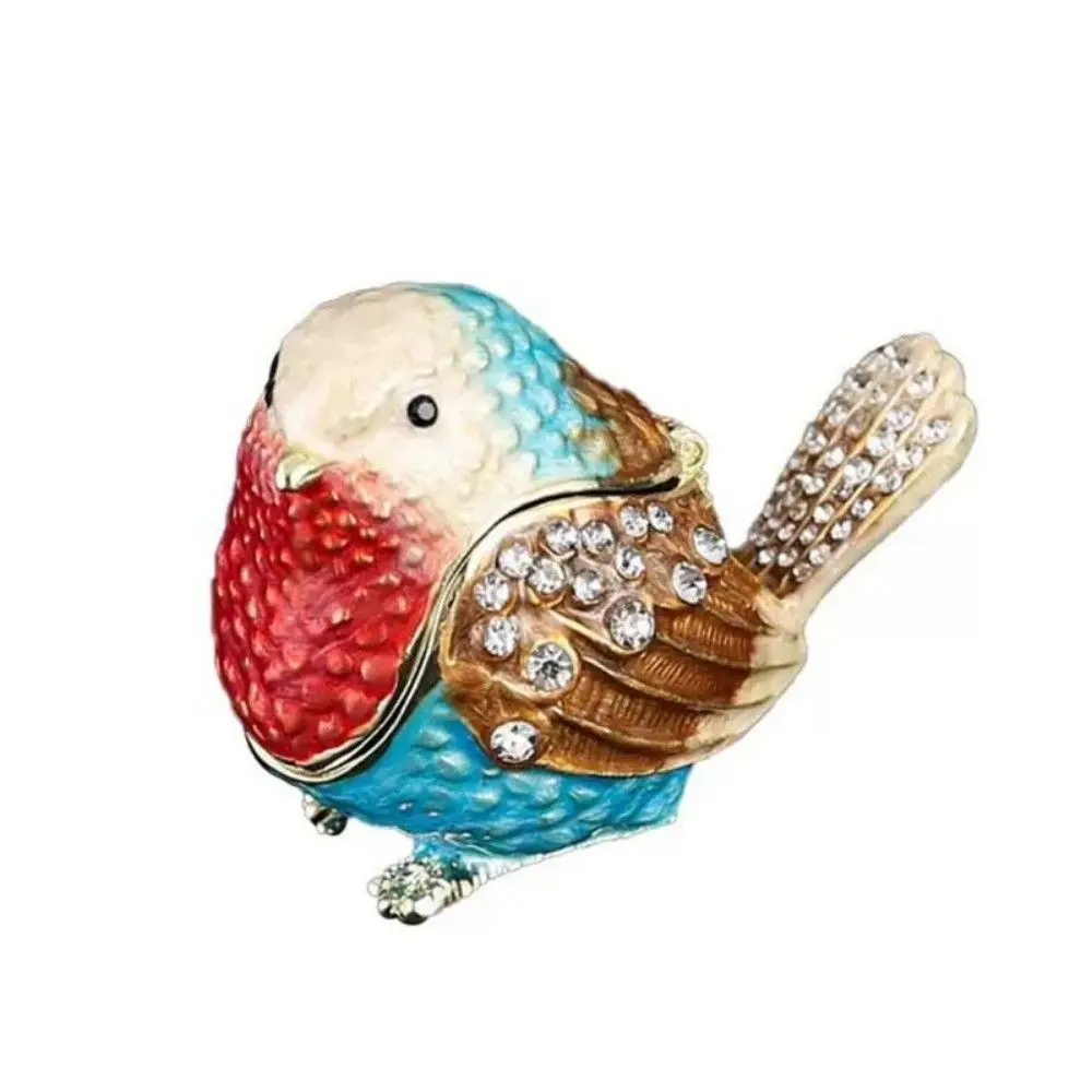 Hinged Lid Bird Figurine Jewelry Box Metal Material Zinc Alloy Animal Statue Jewelry Holder Rhinestone Crystal Accents