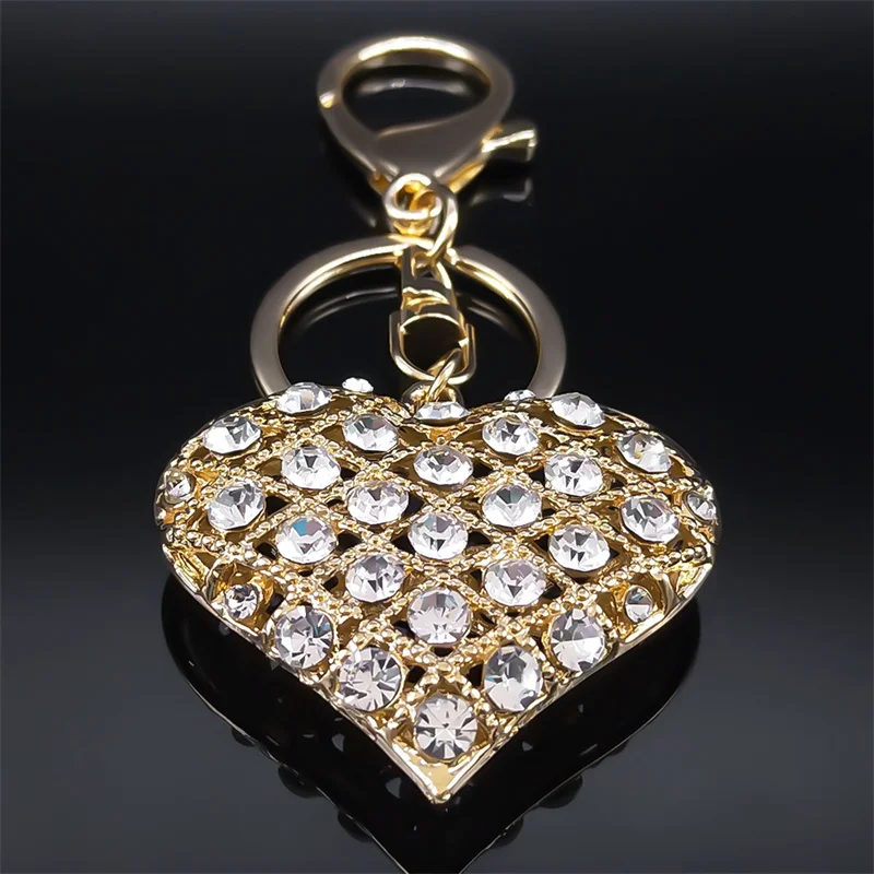 Full Shiny Rhinestone Heart Key Chain for Women Gold Color Crystal Keychain Bag Car Pendant Accessories Jewelry Gifts K5256S04