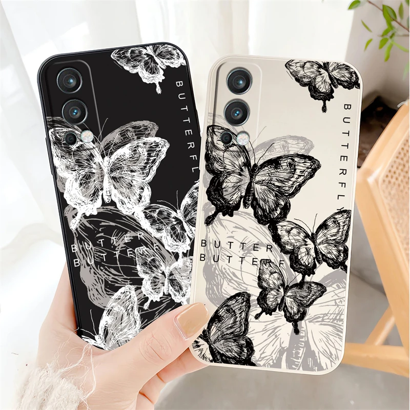 Fashion Cute Butterfly Pattern Case For Oneplus Nord 3 2 ACE 2V 6 7 7T Pro 8 8T 9 9R 1+9 Soft Silicone Liquid Shockproof Cover