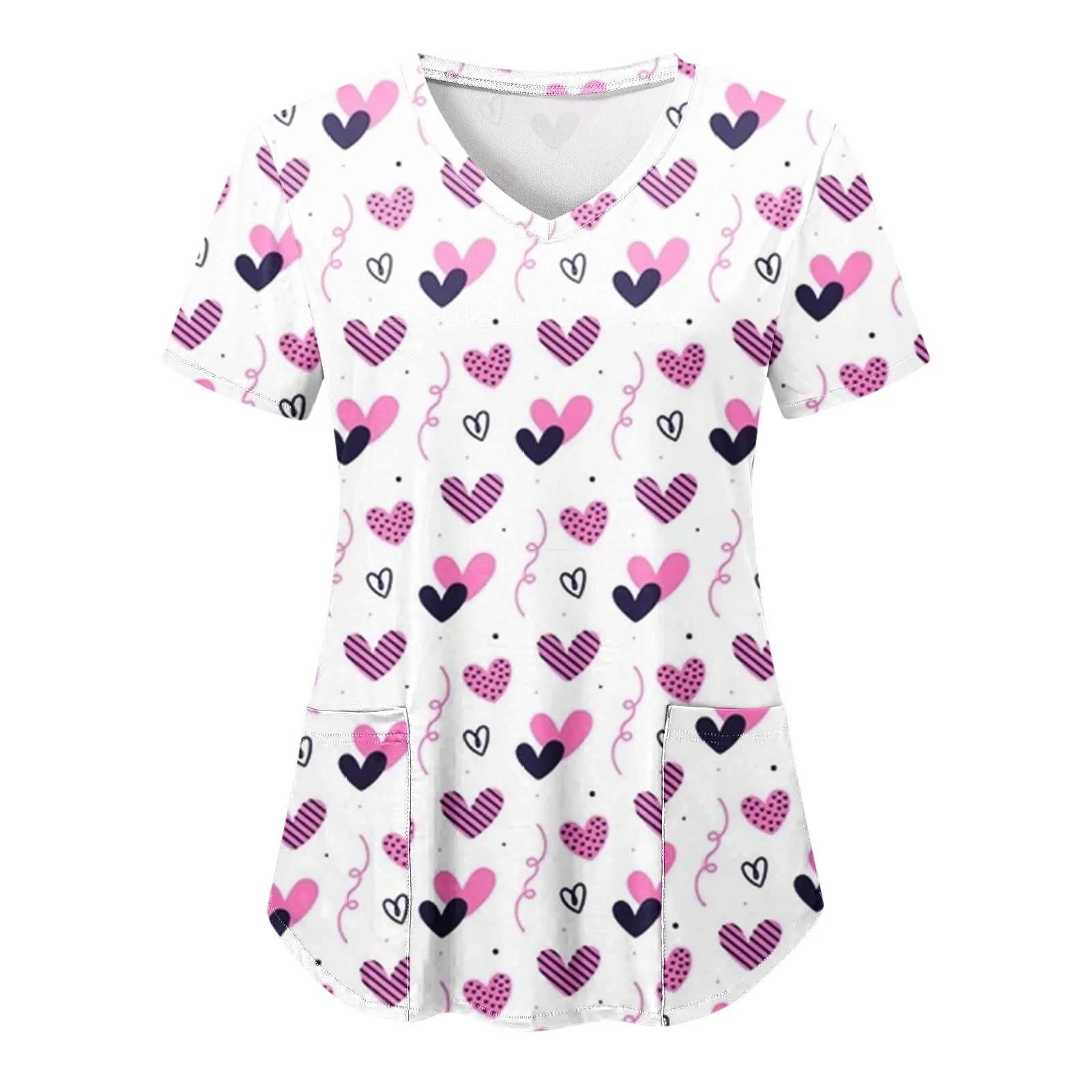 T-shirt da lavoro per infermiere per abbigliamento da lavoro da donna con scollo a v manica corta top camicetta modello cartone animato stampa infermieristica ospedale Mujer