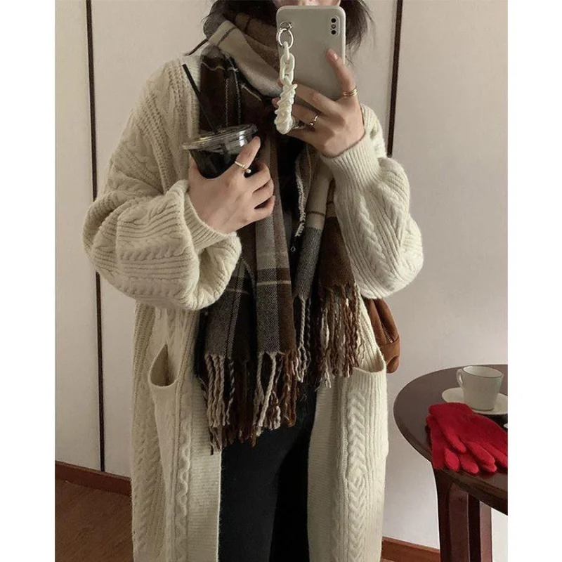 

Loose lantern sleeves without buttons medium length knitted cardigan women autumn long sleeved sweater for women cardigan tops