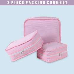 3pcs Seersucker 메이크업 가방 대용량 상자 스트라이프 화장품 여행 롤링 수하물 보관 가방 여성 시간 절약