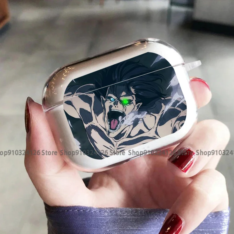 Funda transparente de Anime Attack on Titan para Airpods 4 Pro 3 2 Shingeki No Kyojin Levi Eren Yeager fundas de Airpod TPU funda para auriculares