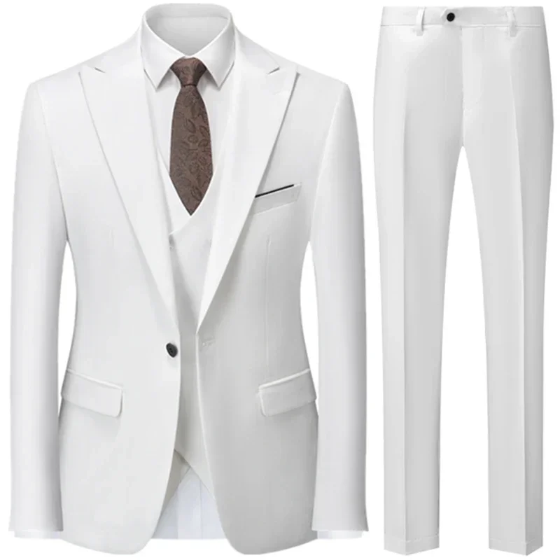 

Autumn New Men's Slim British Wedding Solid Color Dress Blazer / Male Three Piece Suit Coat Vest Pants Trousers Waistcoat