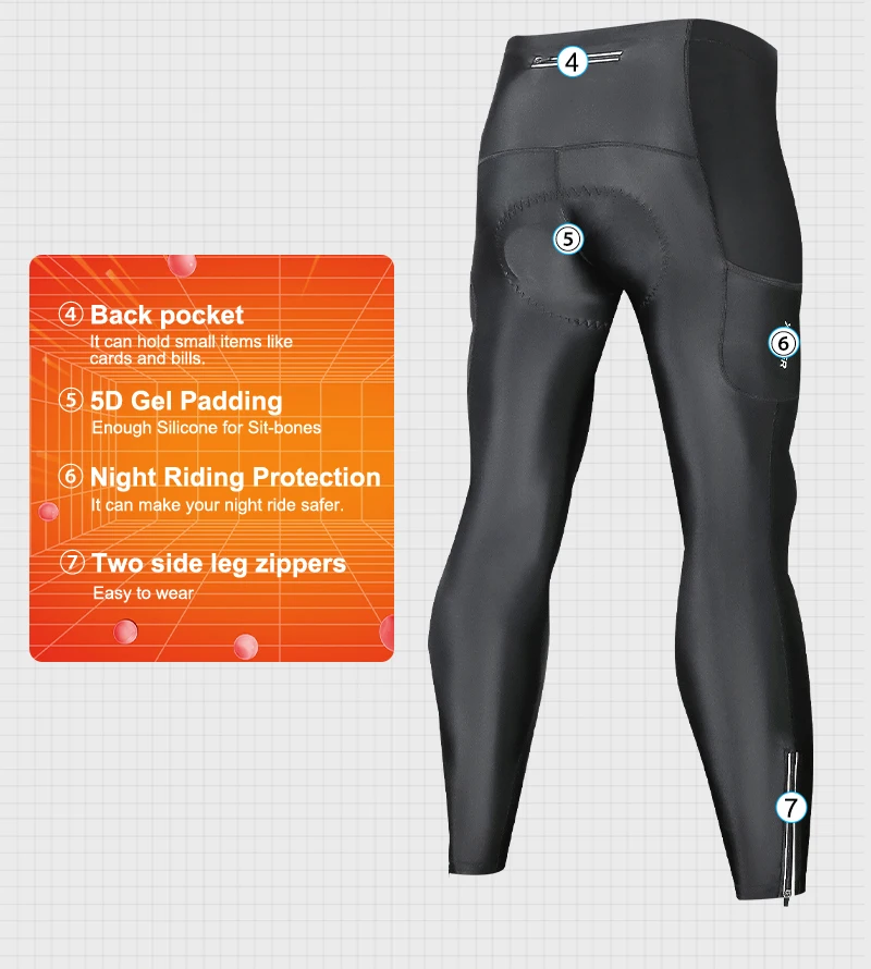 X-TIGER Herren Thermo-Radhose Winter Mountainbike-Hose Fahrrad-Tights mit Beinreißverschlüssen 5D Gel-Polster Thermo-Radhose – Detail 4