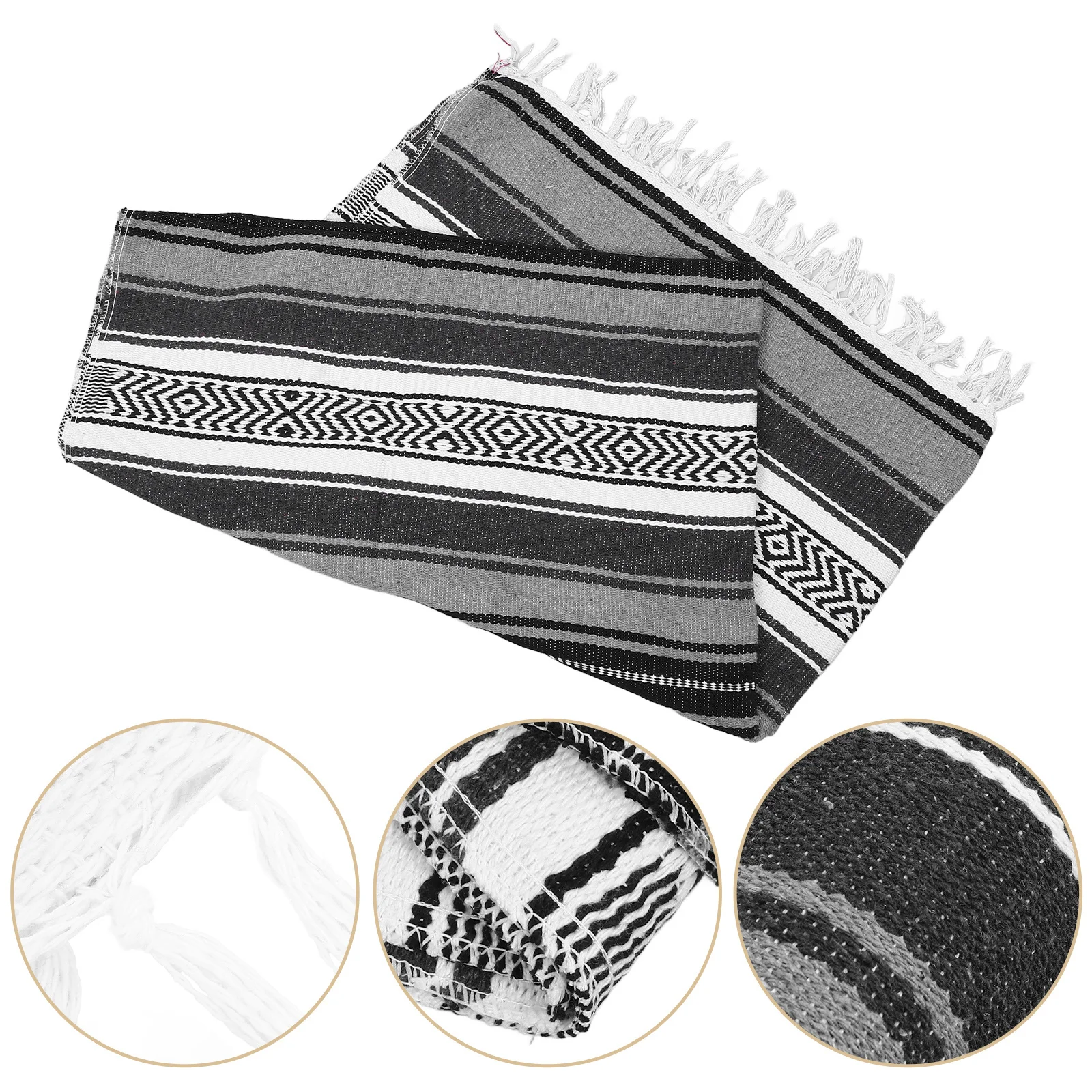 

Thick Mexican Cotton Mat Cape Bedroom Office Car Woven Blanket Use Gift Sofa Blanket Yoga Mat Grey 130X180Cm