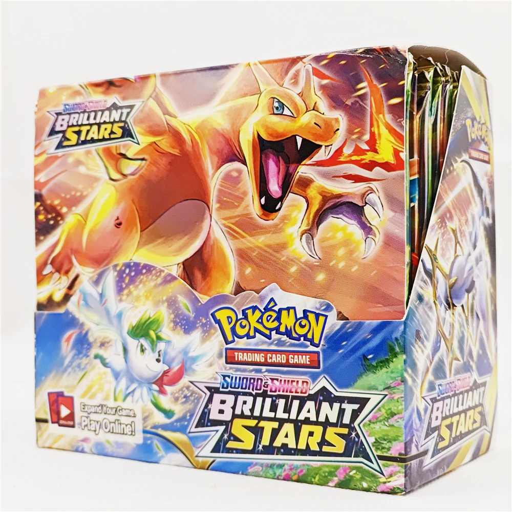 ดาบและโล่โปเกมอน TCG เวอร์ชั่นภาษาอังกฤษ360ชิ้นกล่องบูสเตอร์ดาวสดใสของเล่นเกมการ์ดแลกเปลี่ยน