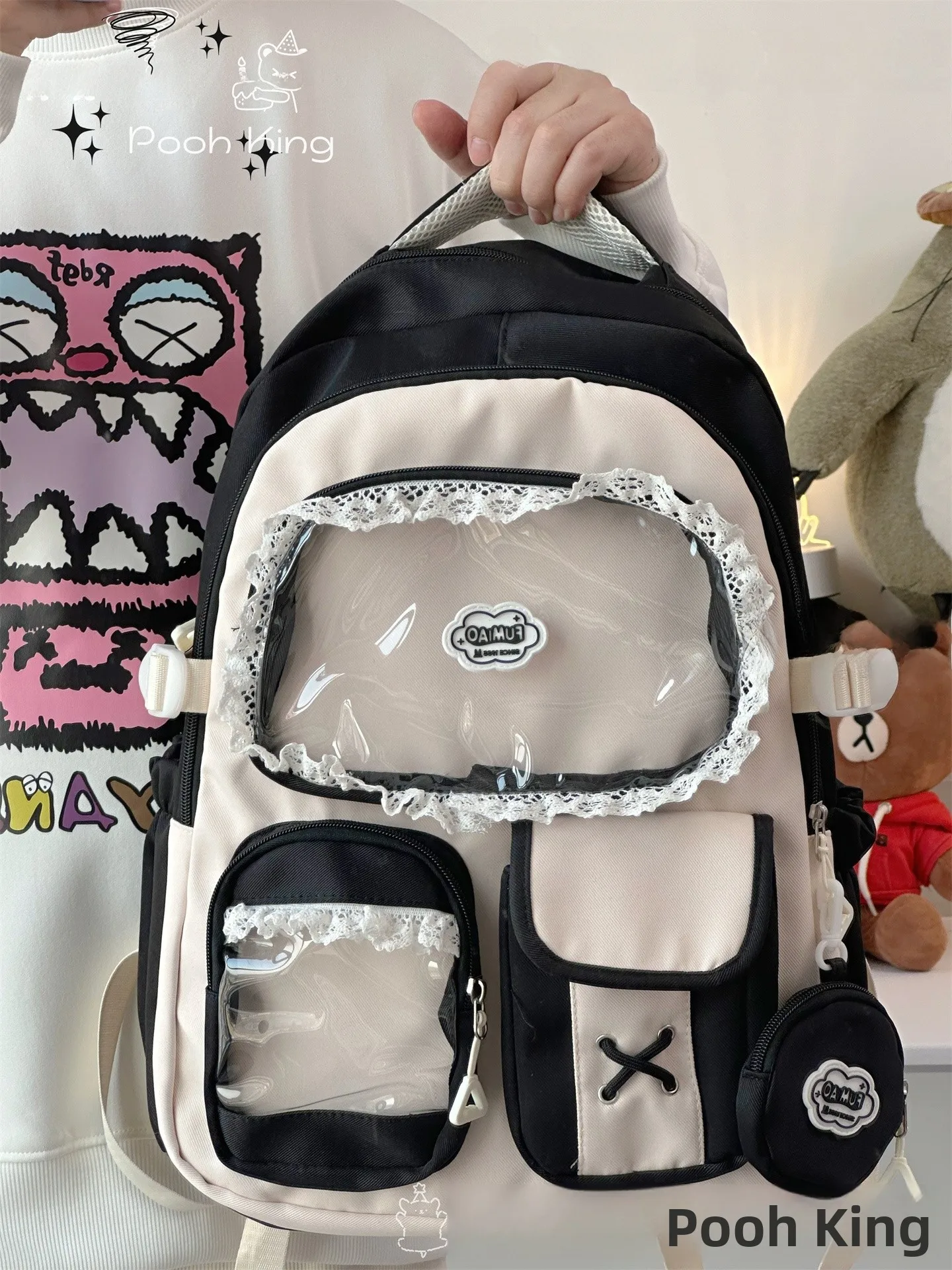 

Adorable Large Capaci School Bapa for Junior High Girls College Student Bookbag Dual oulder Bag Soft Nylon Pure Color