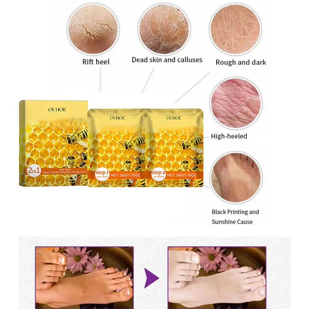 2in1 box of 2pcs bee foot exfoliating mud, gentle exfoliation and rejuvenation skin improvement, rough feet, exfoliation