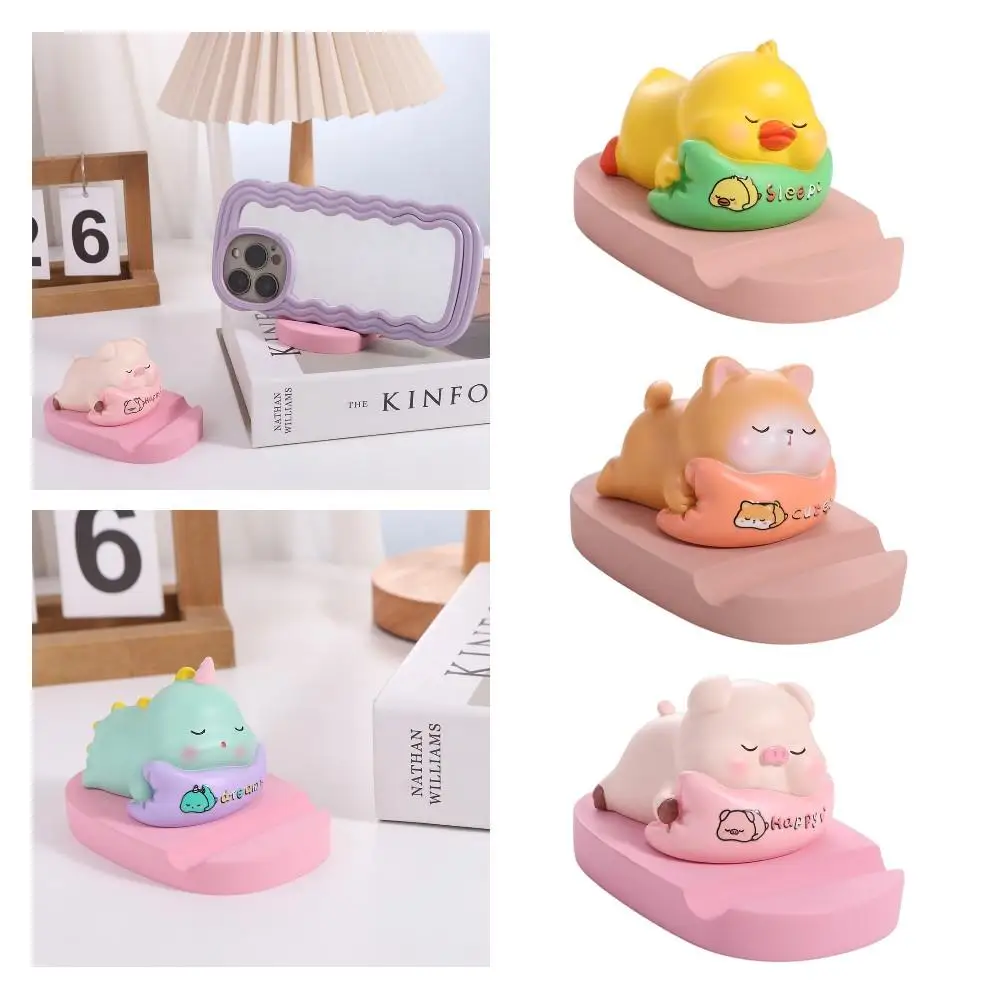 Cartoon Resin Doll Doll Mobile Phone Stand Figurine Model Pig Animal Phone Holder Support Miniatures Phone Bracket Cell Phone