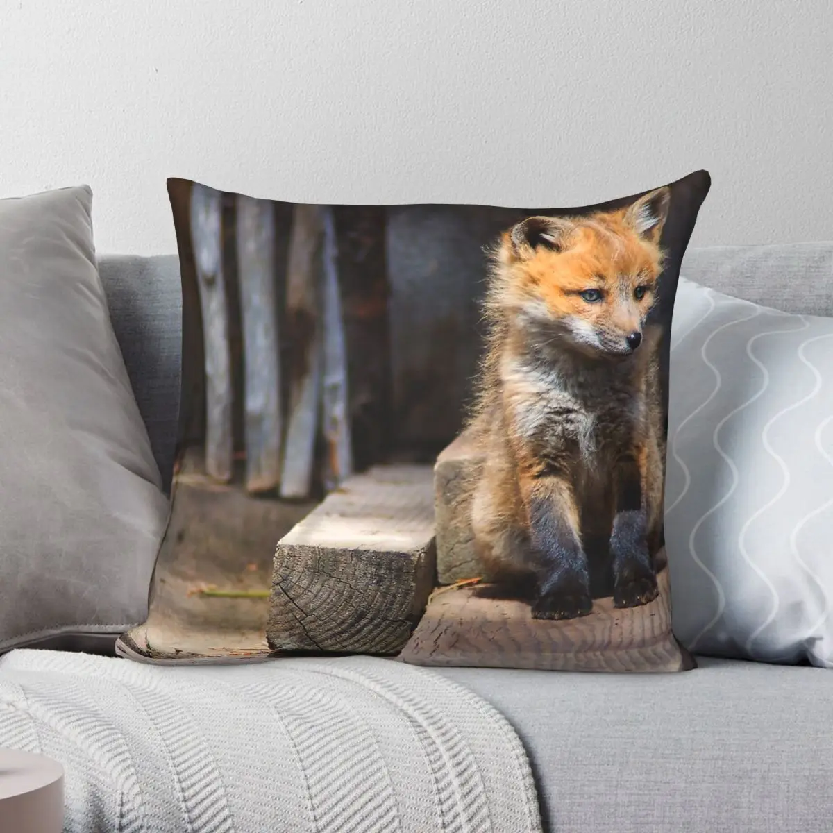 Little Fox Buddy Square Pillowcase Polyester Linen Velvet Creative Zip Decor Pillow Case Car Cushion Cover 18