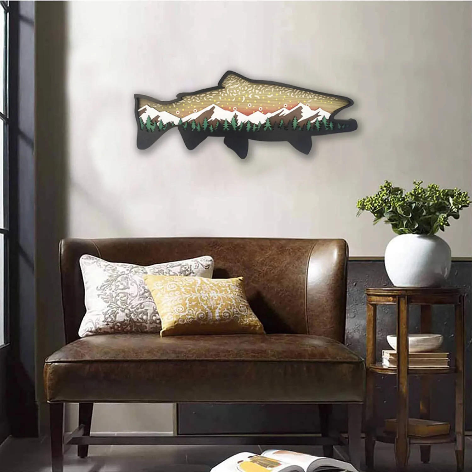 Wooden Salmon Fish Desktop Ornament Ocean Animals Table Wall Art Decor Multi-Layer Desktop Handmade Craft