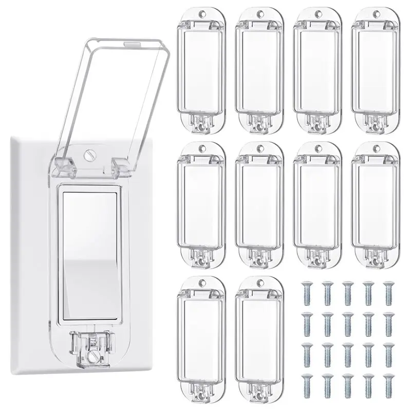 ABUI-Light Switch Guard Cover Proof For Rocker 10 PCS For Rocker Wall Light Protection Circuit Breaker Cover Guard Transparent