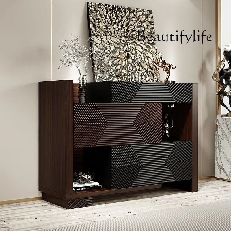 

Kh Italian light luxury shoe cabinet, antique walnut color, door cabinet, entrance hall partition and stretching cabinet