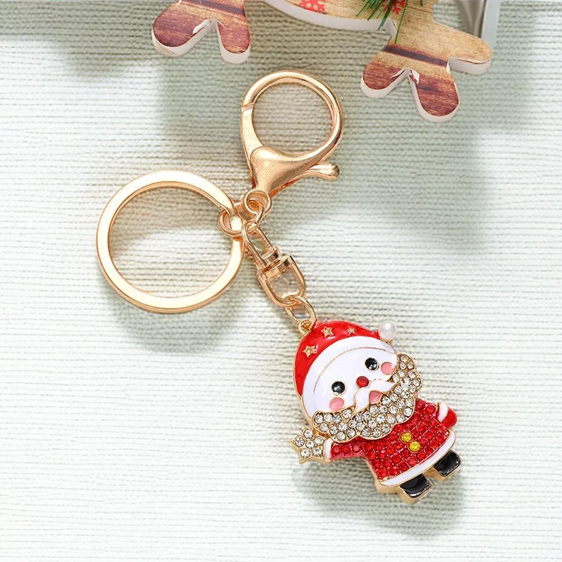 

For Car Snowman Reindeer Santa Claus Metal Keychain Cute Key Ring Bag Charm Christmas Gift For Men Women