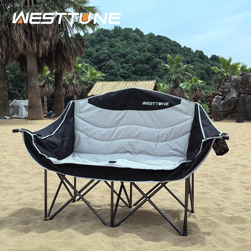 WESTTUNE Outdoor Double Chair Oversized Fully Padded Camping Chair Folding Loveseat 2 Person Outdoor Couch for Home Beach Picnic